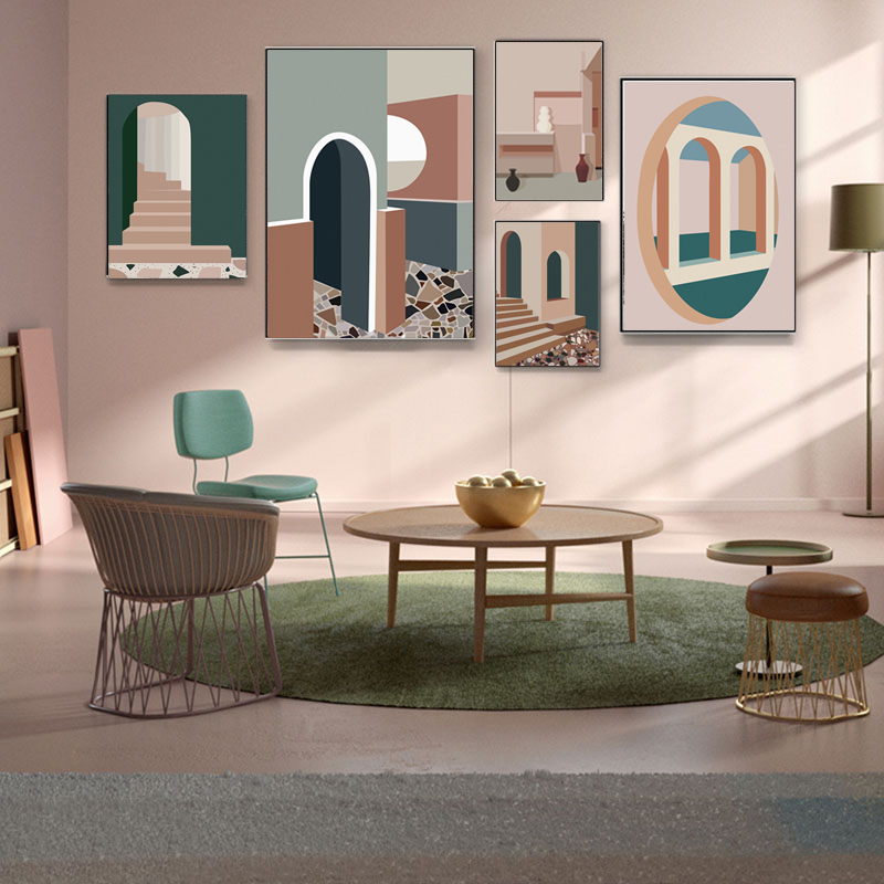 Interior Design Build - Ретро Моранди здание холст искусство аниме